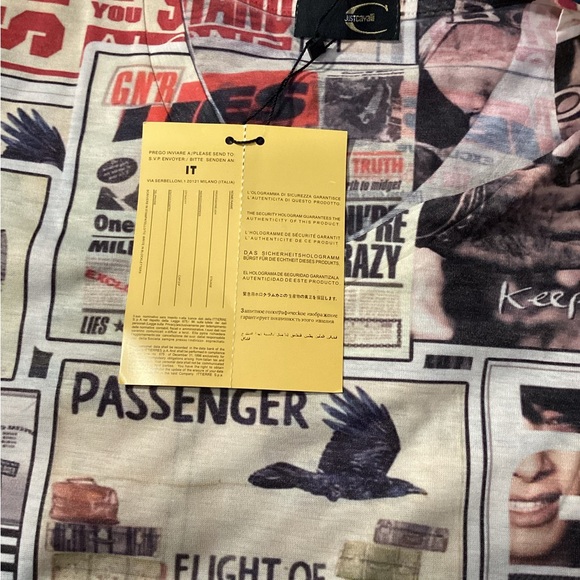 Just Cavalli Graphic Newspaper-Print Short Sleeve Shirt - Multicolor - Picture 5 of 6